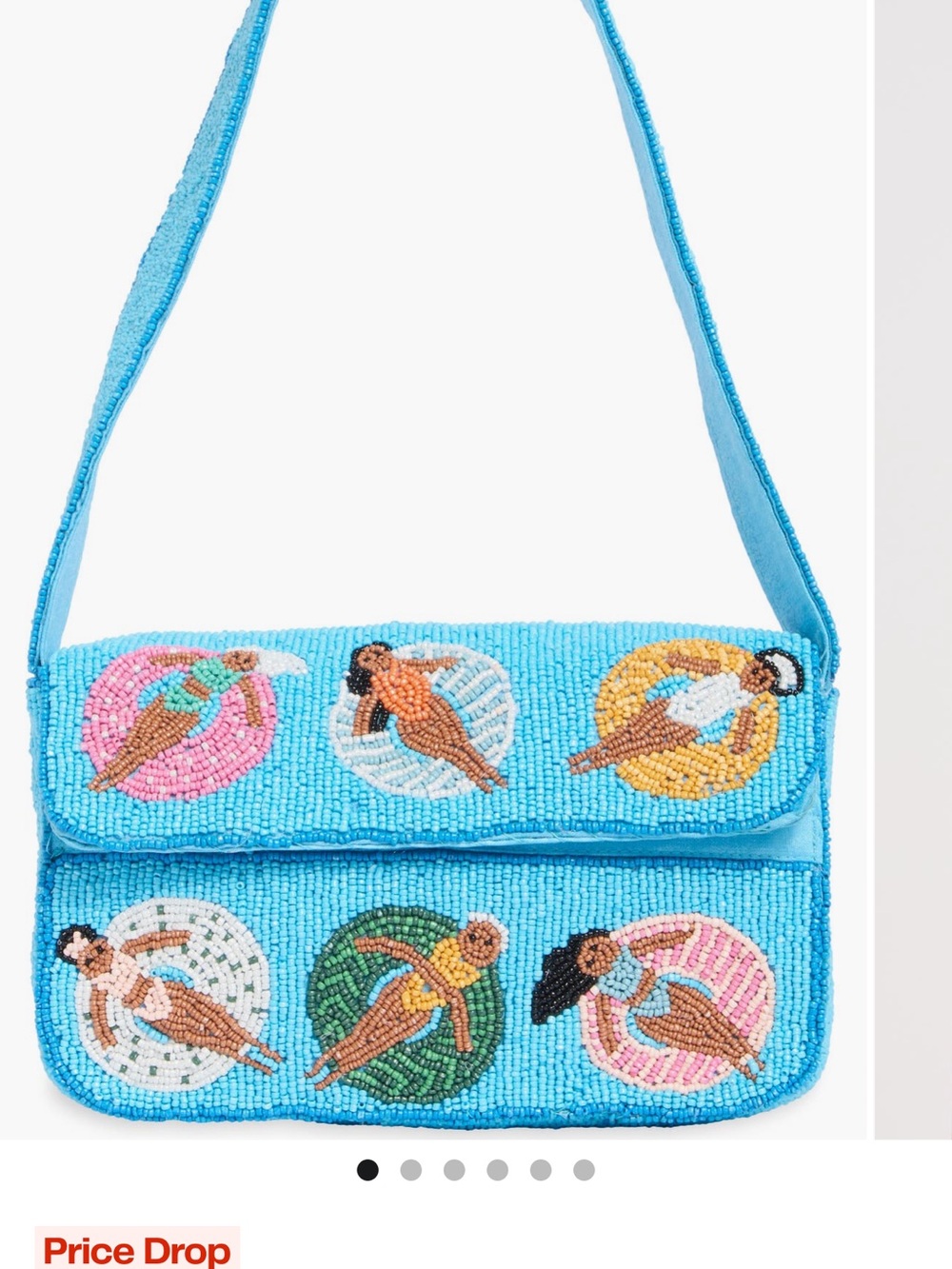 Turquoise Beaded Shoulder Bag with Beach Motif